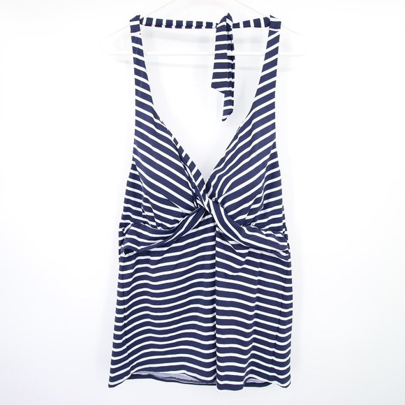 Lands' End Other - NWOT Lands' End Navy Blue White Striped Halter Neck Swimsuit Tankini Top Size 18